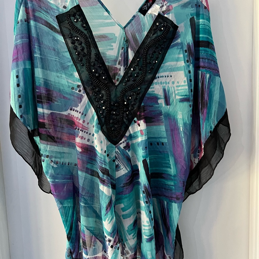 AMO Blue and Purple V-Neck Tunic